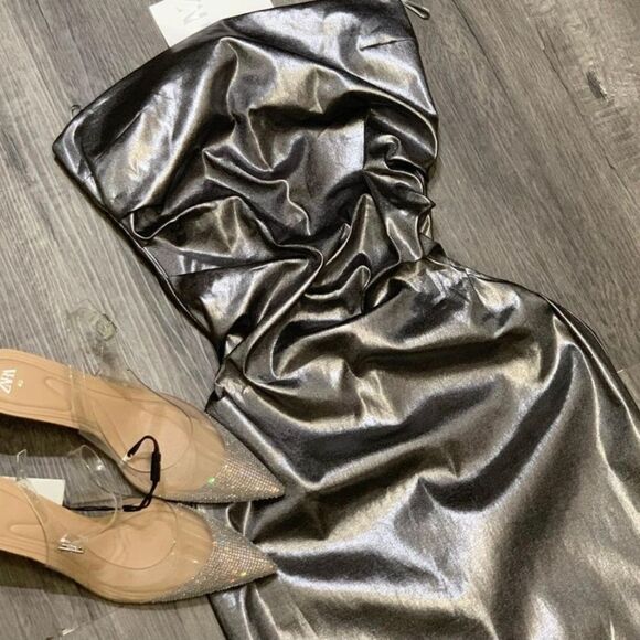 ZARA STRAPLESS METALLIC DRESS STEEL - Picture 11 of 11